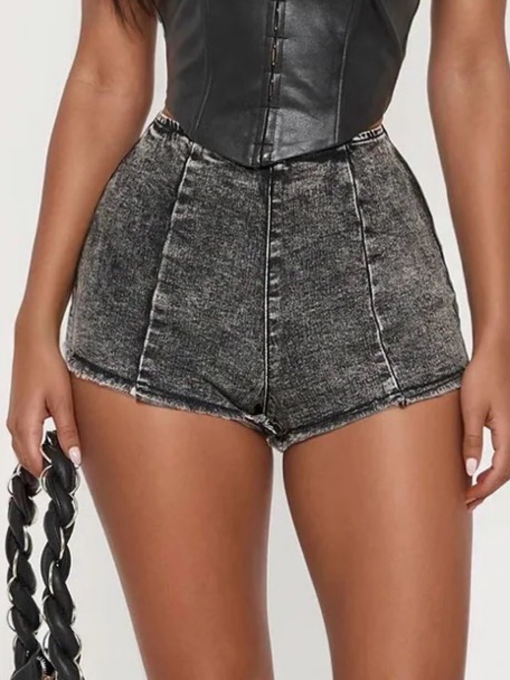 High-Waist Washed Black Denim Shorts